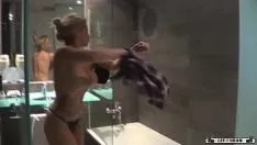 Play Sabrina moon around in hot shower down